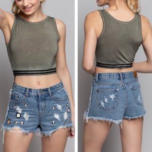 New! POL Raw Edge Eyelet Denim Jean Shorts